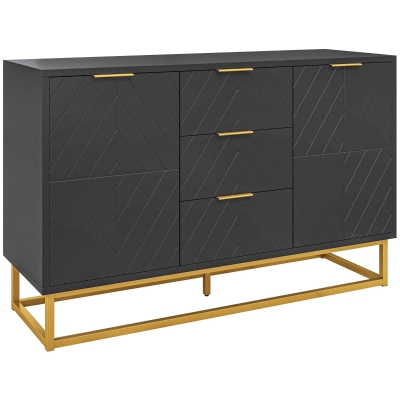 HOMCOM Aparador para Salón con 3 Cajones 2 Puertas y Estante Ajustable Mueble Auxiliar para Salón Antivuelco 120x40x76 cm Negro