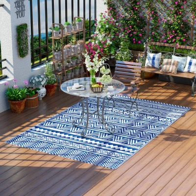 Outsunny Tappeto per Esterno 182x274 cm Reversibile Blu e Bianco