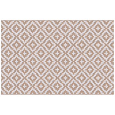 Outsunny Tapete de Exterior 182x274 cm Reversível com Desenho Geomátrico  para Varanda Pátio Campismo Prais Branco e Castanho