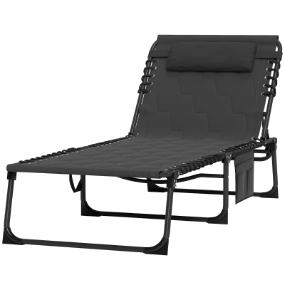 Outsunny Padded Sun Lounger Reclining 5-Position - Black