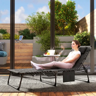 Outsunny Padded Sun Lounger Reclining 5-Position - Black