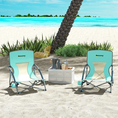 Outsunny Conjunto de 2 Sillas de Playa Plegables y Ligeras con Respaldo de Malla Reposabrazos y Bolsa 58x55x62 cm Azul Oscuro