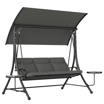 Outsunny 3-Seater Swing Chair Adjustable Canopy Outdoor Dark Grey