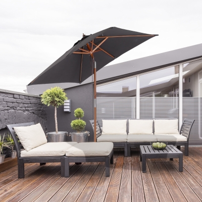 Outsunny Chapéu de Sol de Jardim 200x150x230 cm Chapéu de Sol Retangular Inclinável com Polia Duplo Teto Cinzento Escuro