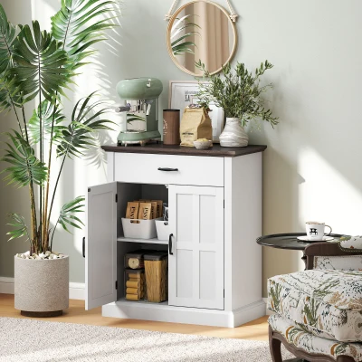 HOMCOM Farmhouse Sideboard with 3 cm Thick Top 2 Barn Doors - White