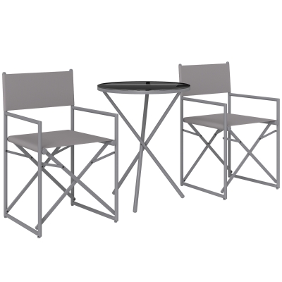 Outsunny Conjunto de Jardín 3 Piezas con Mesa Redonda de Vidrio Templado y 2 Sillas Plegables con Asientos de Malla Transpirable