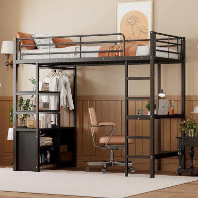 Letto a soppalco con scrivania 90×200 cm, Nero