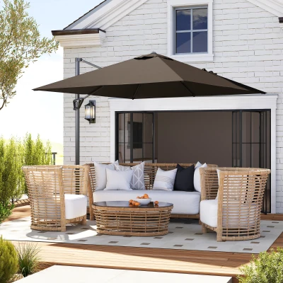 Outsunny Offset Patio Parasol Umbrella - Tan