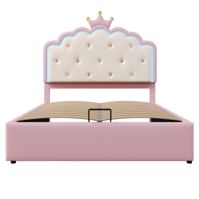 Letto imbottito 140x200 cm con rete a doghe, Rosa