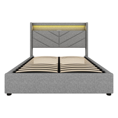 Letto imbottito 140 x 190 cm con illuminazione ambientale, senza materasso, Grigio