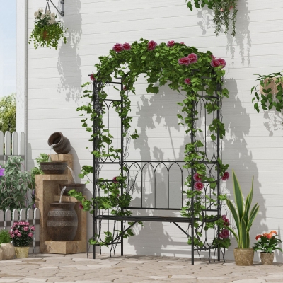 Outsunny Arco da Giardino con Panchina Metallo 115 x 50 x 203 cm Nero
