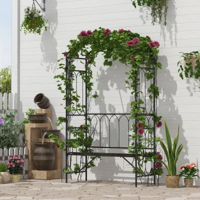 Outsunny Arco da Giardino con Panchina Metallo 115 x 50 x 203 cm Nero