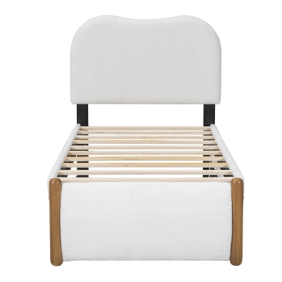 Lit plat rembourré 90x200 cm avec lit gigogne, Blanc