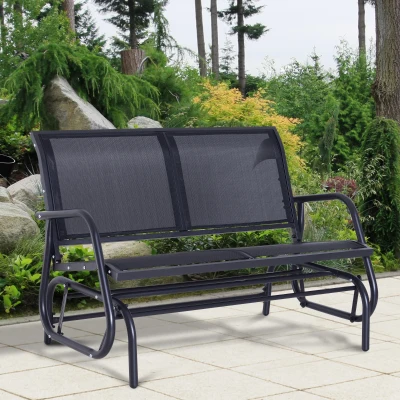 Outsunny Baloiço de 2 Lugares com Tubo de Metal e Tecido de Textilene para Exteriores Carga Máx. 200 kg 120x70x85 cm Preto