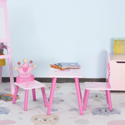 HOMCOM Conjunto de Mesa e 2 Cadeiras Infantis de madeira para crianças acima de 2 anos Set de Mesa 55x34x42cm e Cadeiras 28x26x50cm Rosa