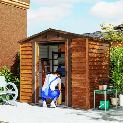 Outsunny Casetta da Giardino con Doppie Porte Scorrevoli Marrone