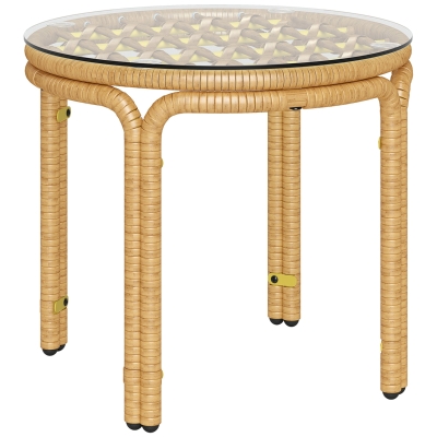 Outsunny Table Basse Ronde Résine Tressée Ø50cm Jaune