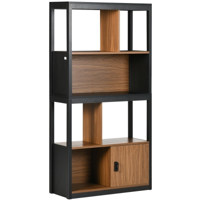 HOMCOM Modern 4-Tier Bookshelf Walnut Brown with Cabinet