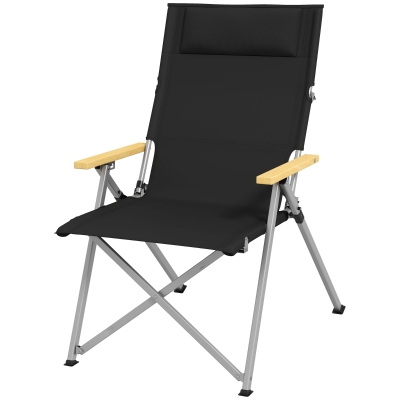 Outsunny Chaise de Camping Pliante Dossier Ajustable Noir 74x59,5cm
