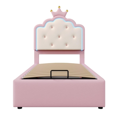 Lit rembourré 90x200 cm avec sommier à lattes, Rose