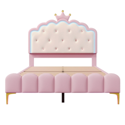 Letto imbottito 140x200 cm con rete a doghe, Rosa