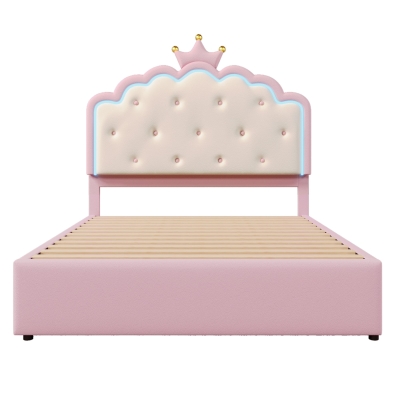 Letto imbottito 140x200 cm con rete a doghe, Rosa