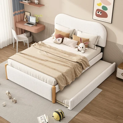 Letto imbottito 140x200 cm con letto estraibile, Bianco