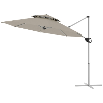 Outsunny Parasol Rond 3x2,5m Rotatif 360° Double Toit Gris