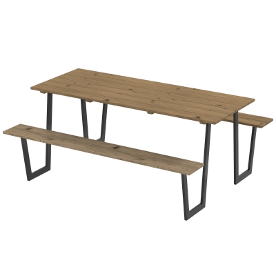 Outsunny Ensemble Table et Bancs Bois 175cm Trou Parasol Marron