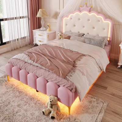 Letto imbottito 140x200 cm con rete a doghe, Rosa