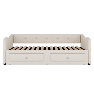 Divano letto 90x200 cm con letto estraibile e 2 cassetti, Beige