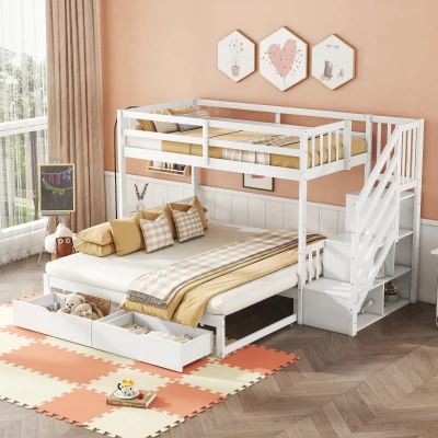 Letto a castello 90x200 cm con letto estraibile, Bianco