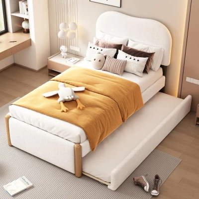 Letto imbottito 90x200 cm con letto estraibile, Bianco