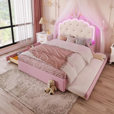 Letto imbottito 140x200 cm con rete a doghe, Rosa