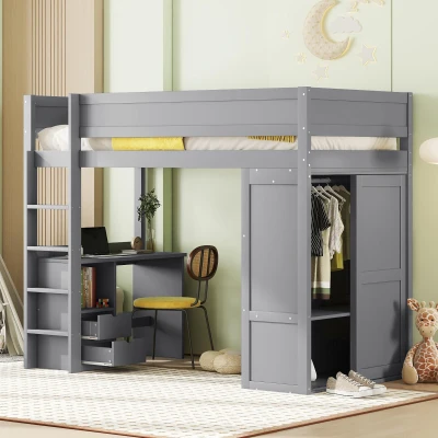 Letto a soppalco per bambini 90x200 cm, Grigio