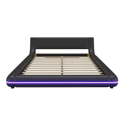 Letto a terra 140×200 cm con illuminazione ambientale a LED, Nero