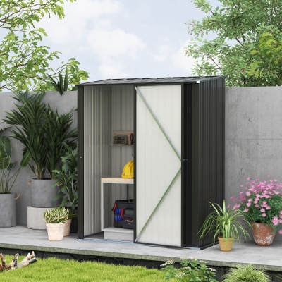 Outsunny Tuinschuur Gereedschapsschuur, afsluitbare deur, weerbestendig, incl. schappen, 161,5 cm x 94,5 cm x 196 cm, Zwart