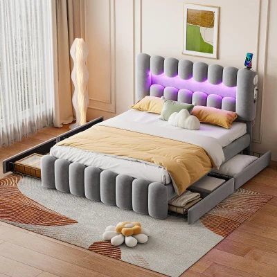 Letto imbottito 160×200 cm con 4 cassetti , Grigio