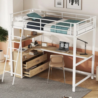 Letto a soppalco con struttura in ferro 90×200 cm, Bianco