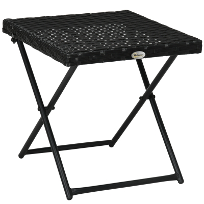 Outsunny Table Basse Pliable 40x40cm Acier Résine Tressée Noir
