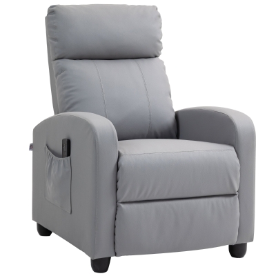 HOMCOM Sillón de Masaje Reclinable con Mando a Distancia Bolsillo Lateral y Temporizador Tapizado en PU 68x88x98 cm Gris Claro