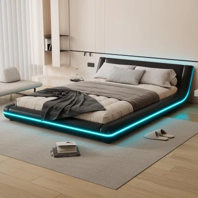 Letto a terra 140×200 cm con illuminazione ambientale a LED, Nero