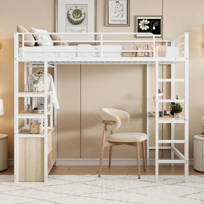 Letto a soppalco con scrivania 90×200 cm, Bianco