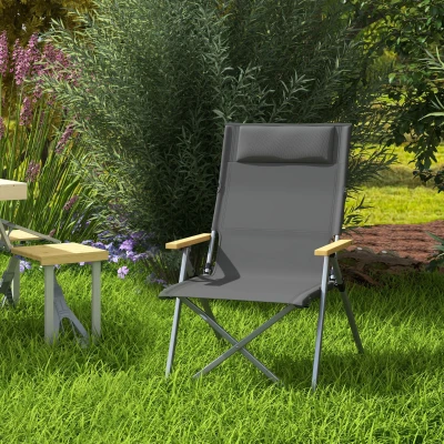 Outsunny Chaise Camping Pliante Dossier Ajustable 74x59,5cm Gris