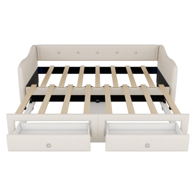 Divano letto 90x200 cm con letto estraibile e 2 cassetti, Beige