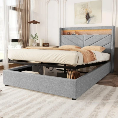 Letto imbottito 140 x 190 cm, Grigio