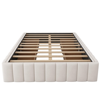 Letto imbottito 140x200 cm con 4 cassetti per spazio contenitore, Beige