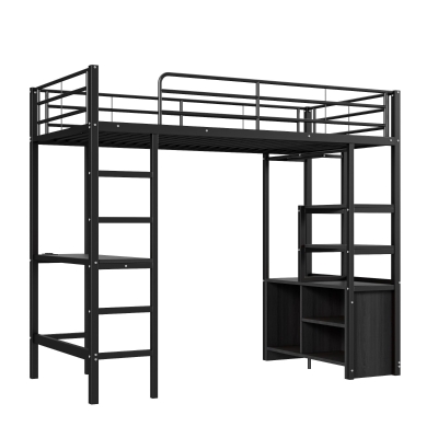 Letto a soppalco con scrivania 90×200 cm, Nero