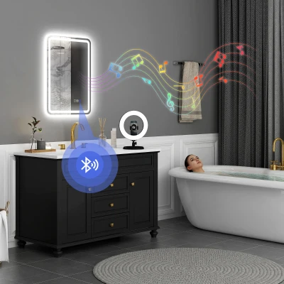 HOMCOM Bluetooth LED Bathroom Mirror Anti-Fog Silver 50x70cm
