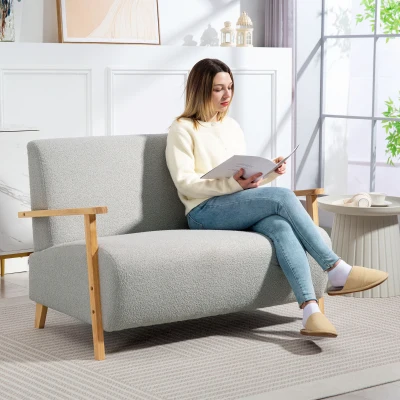 HOMCOM Sherpa 2-Seater Sofa Light Grey